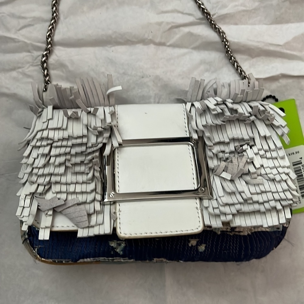 Sam Edelman Mini Annabelle fringe baguette Marine color bag